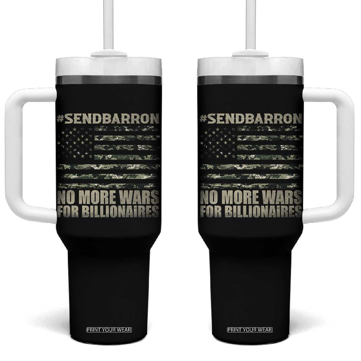 Send Barron Tumbler With Handle Vintage American Flag Camo Soldier Hashtag Meme TS14 One Size: 40 oz Black Print Your Wear