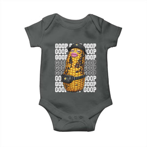 Funny Burnt Peanut Goop Baby Onesie Burnt Corn Meme Viral Humor TS14 Dark Heather Print Your Wear