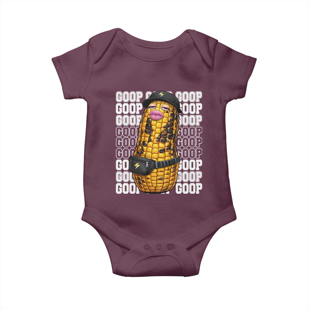 Funny Burnt Peanut Goop Baby Onesie Burnt Corn Meme Viral Humor TS14 Maroon Print Your Wear