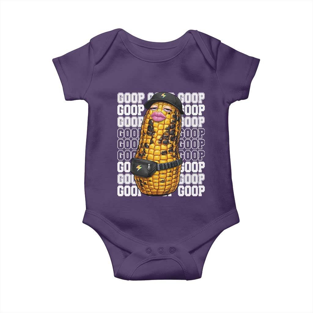 Funny Burnt Peanut Goop Baby Onesie Burnt Corn Meme Viral Humor TS14 Purple Print Your Wear