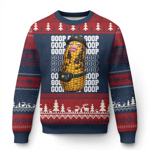 Funny Burnt Peanut Goop Ugly Christmas Sweater Burnt Corn Meme Viral Humor TS14 Navy Red Print Your Wear