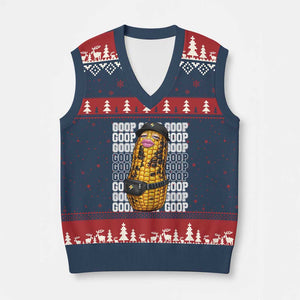 Funny Burnt Peanut Goop V-Neck Knit Sweater Vest Burnt Corn Meme Viral Humor TS14 Navy Red Print Your Wear