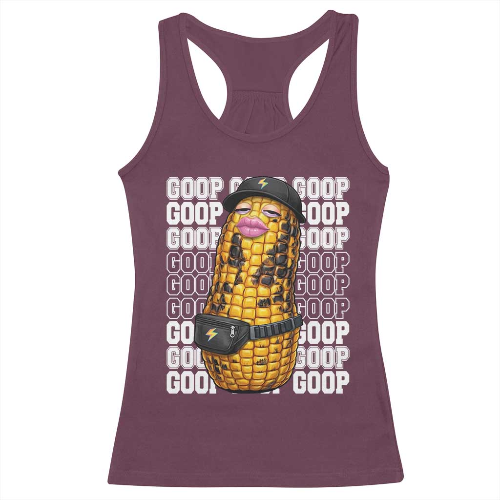 Funny Burnt Peanut Goop Racerback Tank Top Burnt Corn Meme Viral Humor TS14 Maroon Print Your Wear