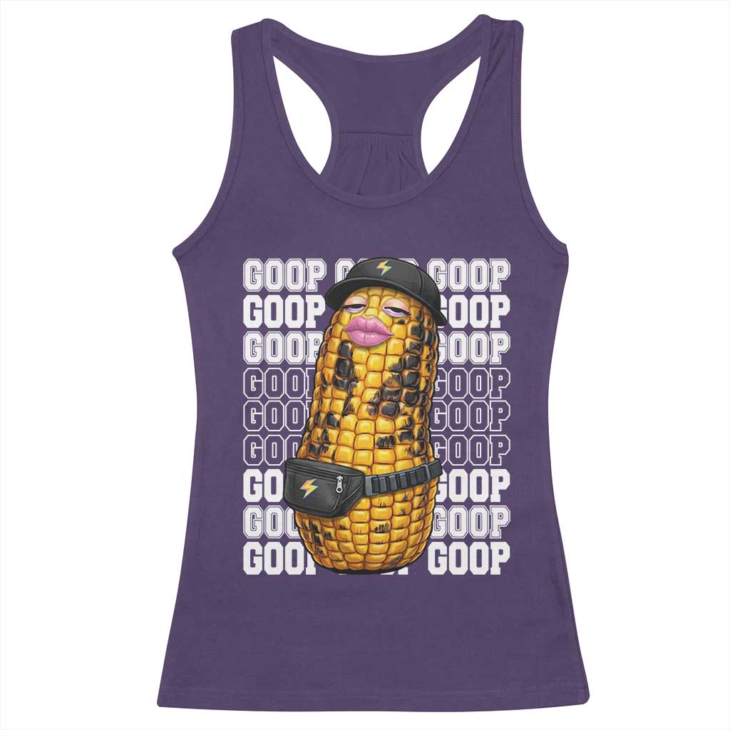 Funny Burnt Peanut Goop Racerback Tank Top Burnt Corn Meme Viral Humor TS14 Purple Print Your Wear