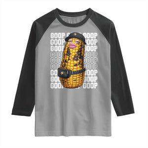 Funny Burnt Peanut Goop Raglan Shirt Burnt Corn Meme Viral Humor TS14 Sport Gray Black Print Your Wear