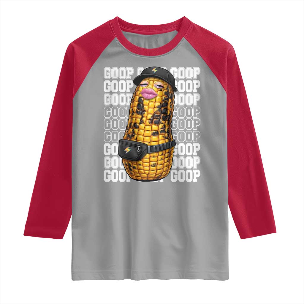 Funny Burnt Peanut Goop Raglan Shirt Burnt Corn Meme Viral Humor TS14 Sport Gray Red Print Your Wear