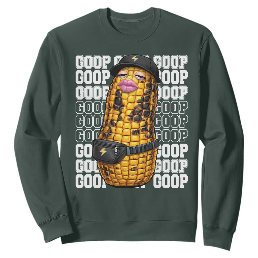 Funny Burnt Peanut Goop Sweatshirt Burnt Corn Meme Viral Humor TS14 Dark Forest Green Print Your Wear
