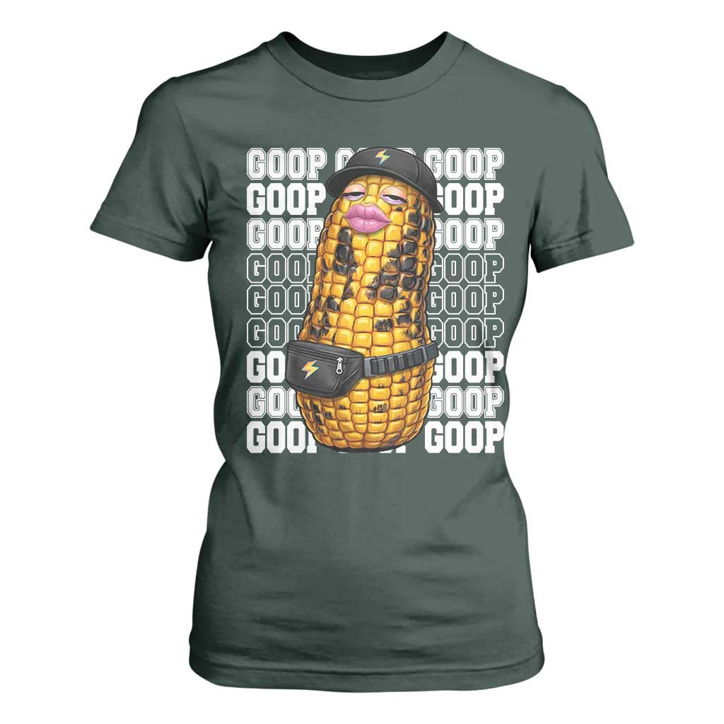 Funny Burnt Peanut Goop T Shirt For Women Burnt Corn Meme Viral Humor TS14 Dark Forest Green Print Your Wear