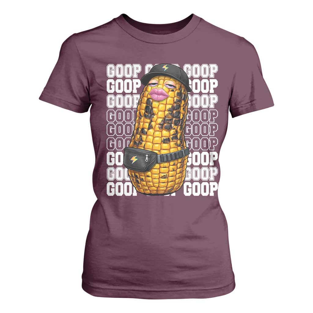 Funny Burnt Peanut Goop T Shirt For Women Burnt Corn Meme Viral Humor TS14 Maroon Print Your Wear
