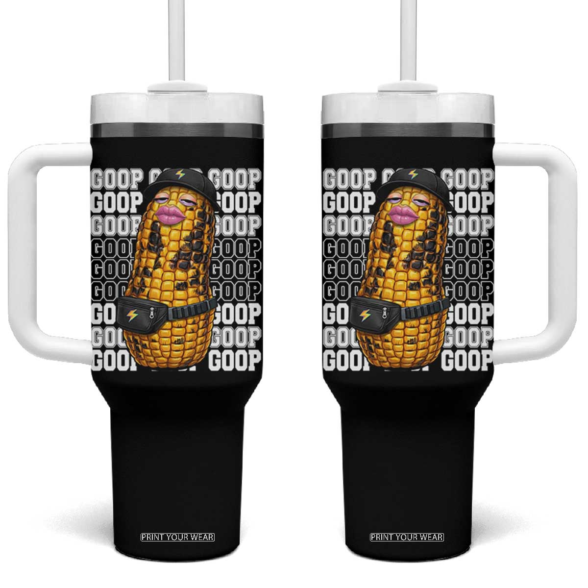 Funny Burnt Peanut Goop Tumbler With Handle Burnt Corn Meme Viral Humor TS14 One Size: 40 oz Black Print Your Wear