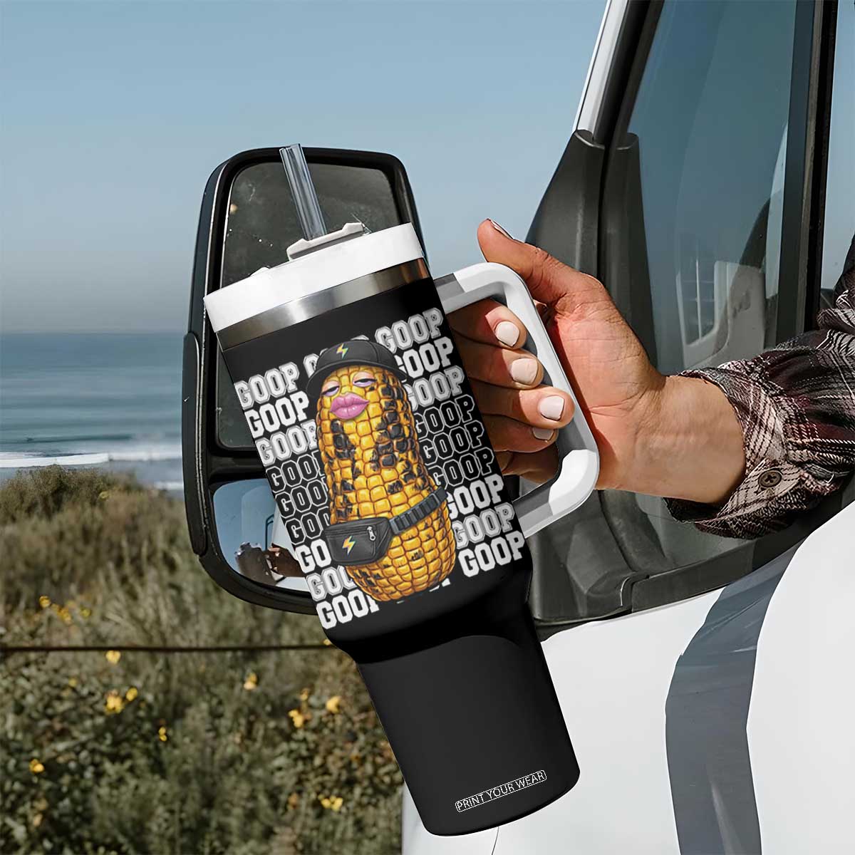 Funny Burnt Peanut Goop Tumbler With Handle Burnt Corn Meme Viral Humor TS14 Print Your Wear