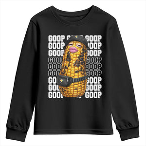 Funny Burnt Peanut Goop Youth Sweatshirt Burnt Corn Meme Viral Humor TS14 Black Print Your Wear
