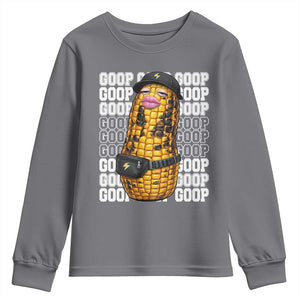 Funny Burnt Peanut Goop Youth Sweatshirt Burnt Corn Meme Viral Humor TS14 Charcoal Print Your Wear