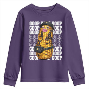 Funny Burnt Peanut Goop Youth Sweatshirt Burnt Corn Meme Viral Humor TS14 Purple Print Your Wear