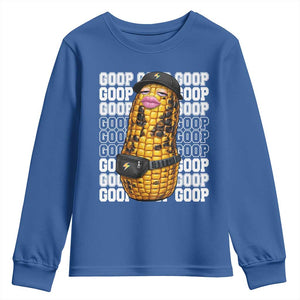 Funny Burnt Peanut Goop Youth Sweatshirt Burnt Corn Meme Viral Humor TS14 Royal Blue Print Your Wear
