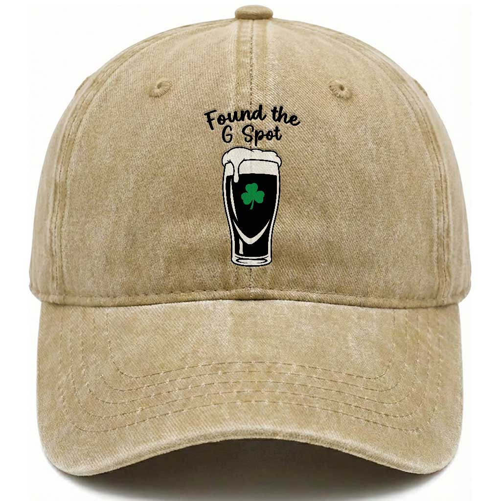 Funny St Patrick’s Day Beer Washed Cotton Baseball Cap Found The G Spot TS14 Washed Cap Universal Fit Khaki Print Your Wear
