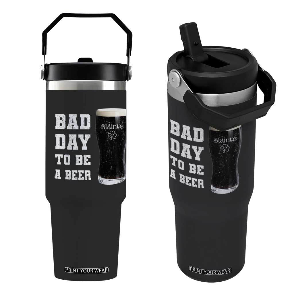 Irish Shamrock Beer Flip Straw Tumbler Bad Day To Be A Beer TS14 One Size: 30 oz Black Print Your Wear