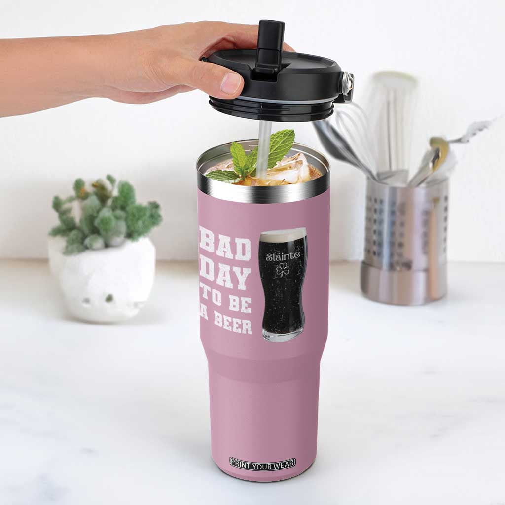 Irish Shamrock Beer Flip Straw Tumbler Bad Day To Be A Beer TS14 One Size: 30 oz Light Pink Print Your Wear