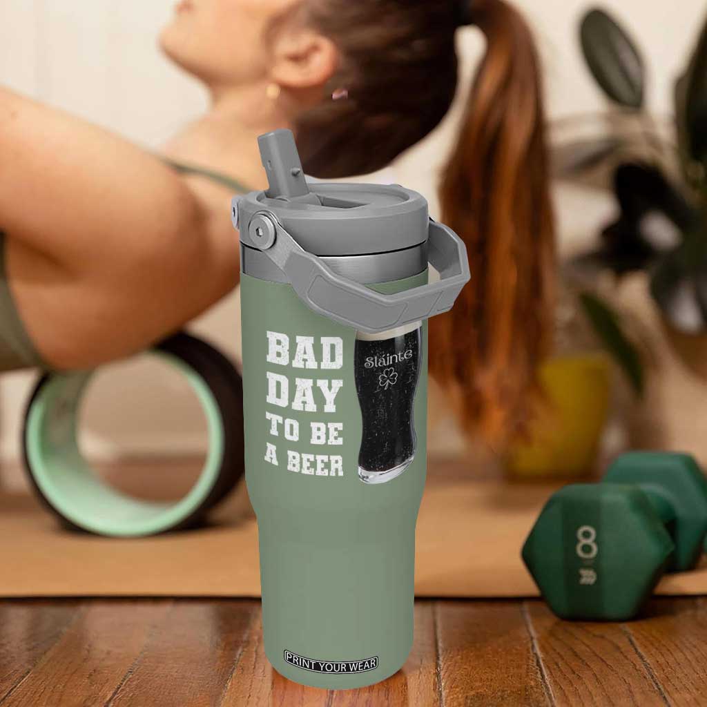 Irish Shamrock Beer Flip Straw Tumbler Bad Day To Be A Beer TS14 One Size: 30 oz Moss Green Print Your Wear