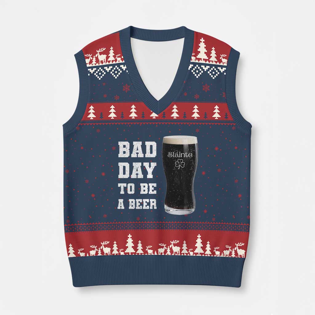 Irish Shamrock Beer V-Neck Knit Sweater Vest Bad Day To Be A Beer TS14 Navy Red Print Your Wear