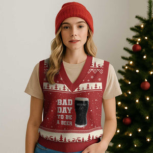 Irish Shamrock Beer V-Neck Knit Sweater Vest Bad Day To Be A Beer TS14 Red Beige Print Your Wear