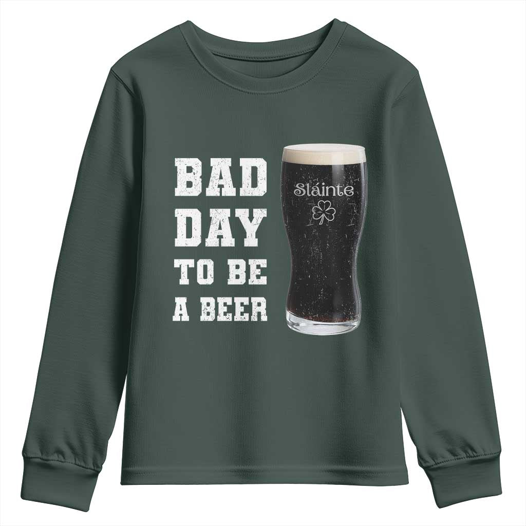 Irish Shamrock Beer Youth Sweatshirt Bad Day To Be A Beer TS14 Dark Forest Green Print Your Wear