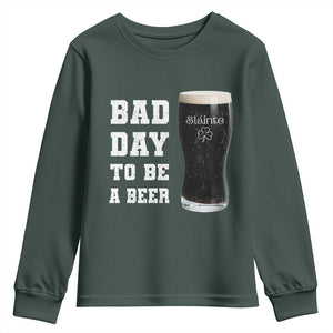 Irish Shamrock Beer Youth Sweatshirt Bad Day To Be A Beer TS14 Dark Forest Green Print Your Wear