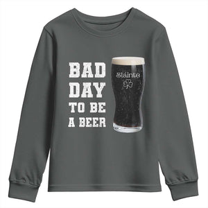 Irish Shamrock Beer Youth Sweatshirt Bad Day To Be A Beer TS14 Dark Heather Print Your Wear
