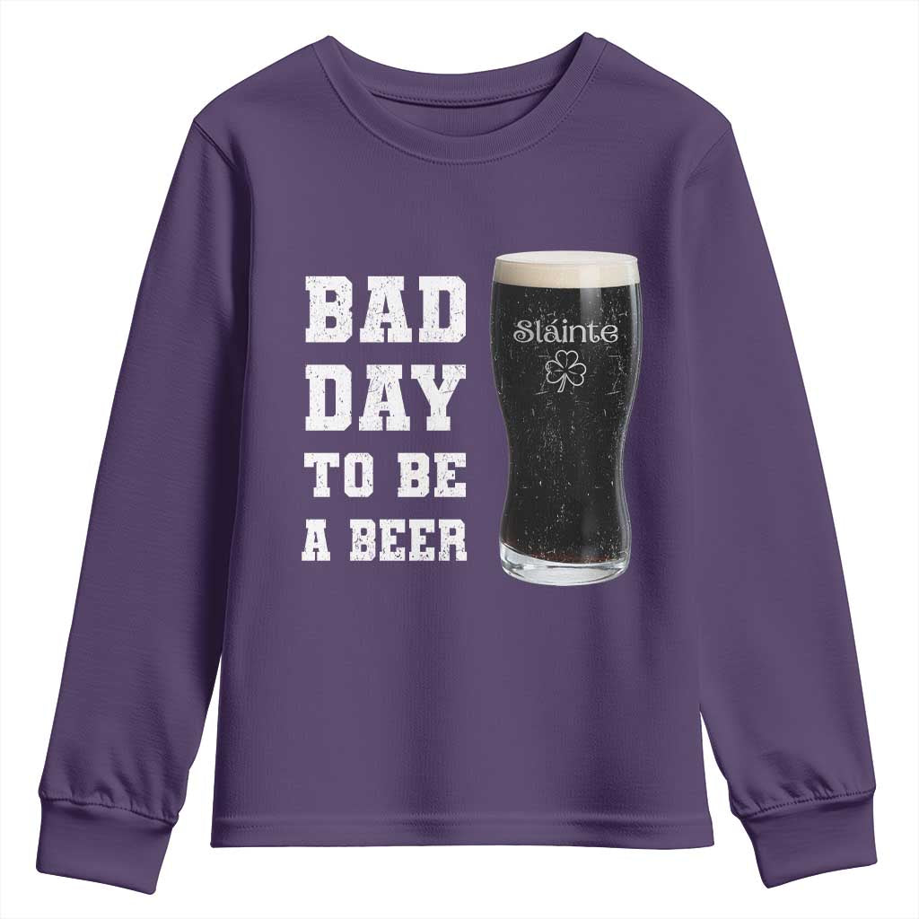 Irish Shamrock Beer Youth Sweatshirt Bad Day To Be A Beer TS14 Purple Print Your Wear