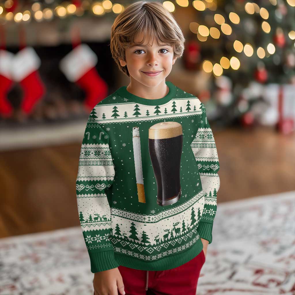 Irish Shamrock Beer Smoking Pub Drinking Humor Ugly Christmas Sweater TS14 Forest Green Beige Print Your Wear