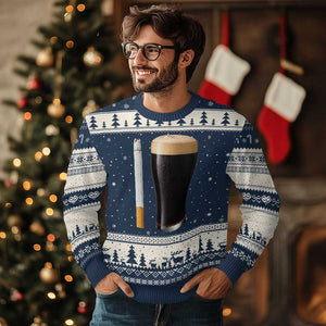 Irish Shamrock Beer Smoking Pub Drinking Humor Ugly Christmas Sweater TS14 Navy Beige Print Your Wear