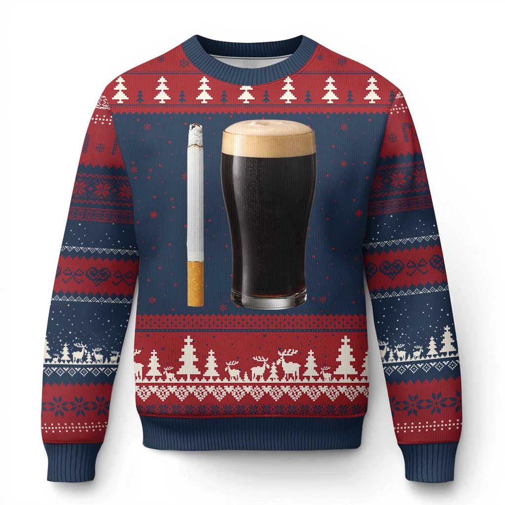 Irish Shamrock Beer Smoking Pub Drinking Humor Ugly Christmas Sweater TS14 Navy Red Print Your Wear