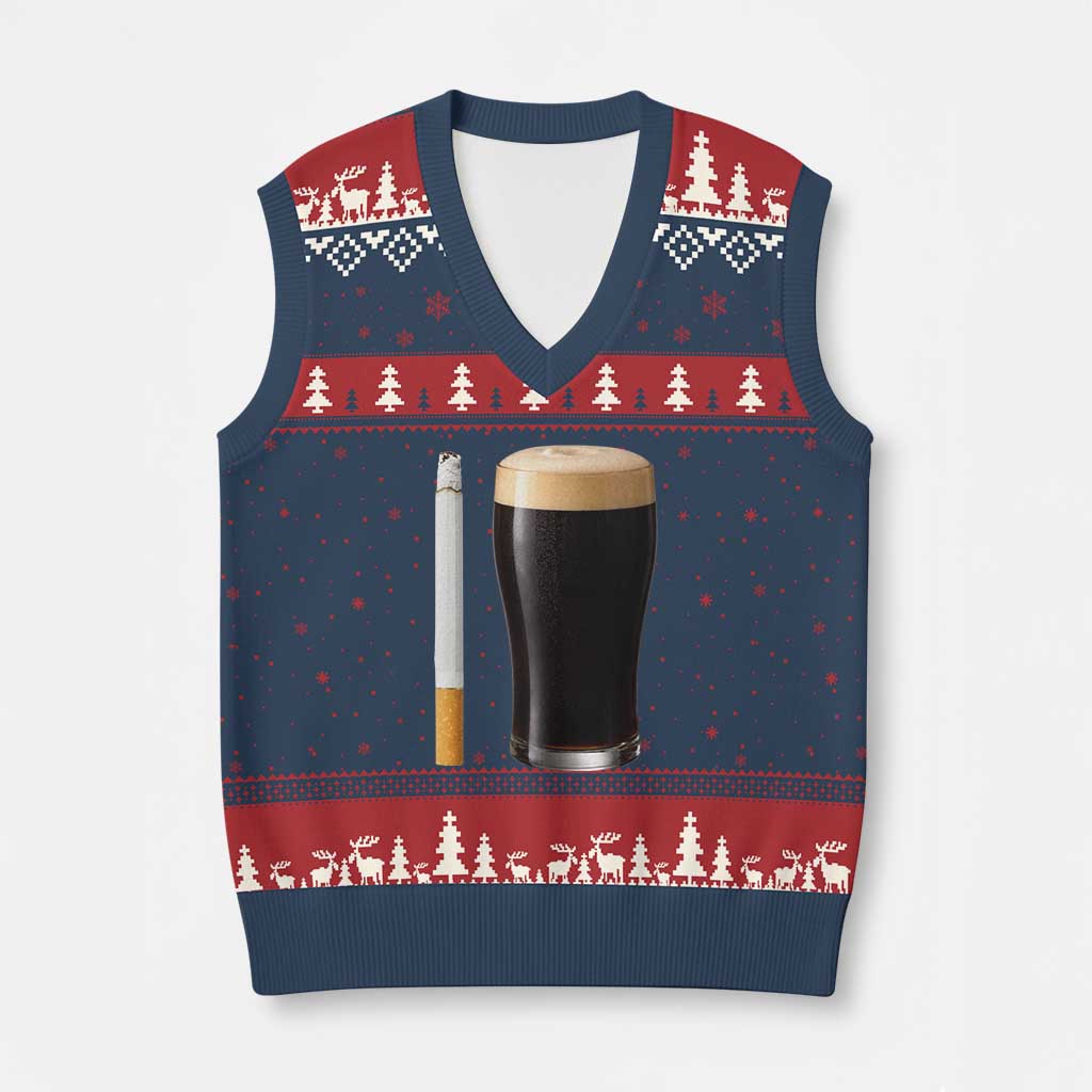 Irish Shamrock Beer Smoking Pub Drinking Humor V-Neck Knit Sweater Vest TS14 Navy Red Print Your Wear