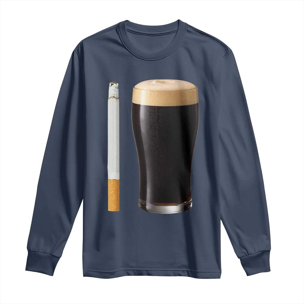 Irish Shamrock Beer Smoking Pub Drinking Humor Long Sleeve Shirt TS14 Navy Print Your Wear