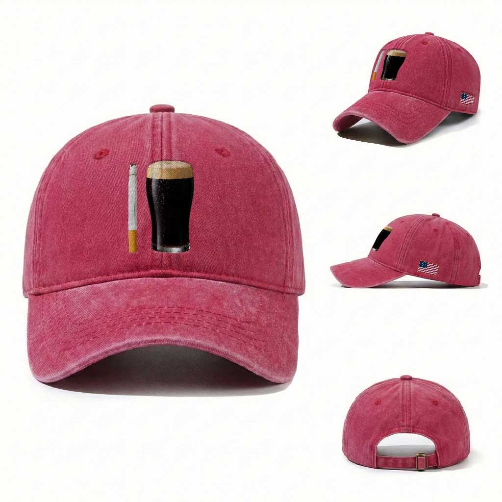 Irish Shamrock Beer Smoking Pub Drinking Humor Washed Cotton Baseball Cap TS14 Washed Cap Universal Fit Red Print Your Wear