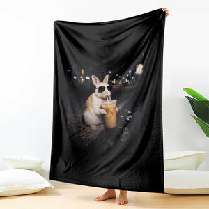 Funny Bunny Drinking Iced Coffee Throw Blanket Animal Meme Viral Internet TS14 Print Your Wear