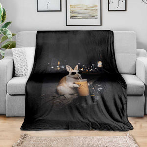 Funny Bunny Drinking Iced Coffee Throw Blanket Animal Meme Viral Internet TS14 Print Your Wear