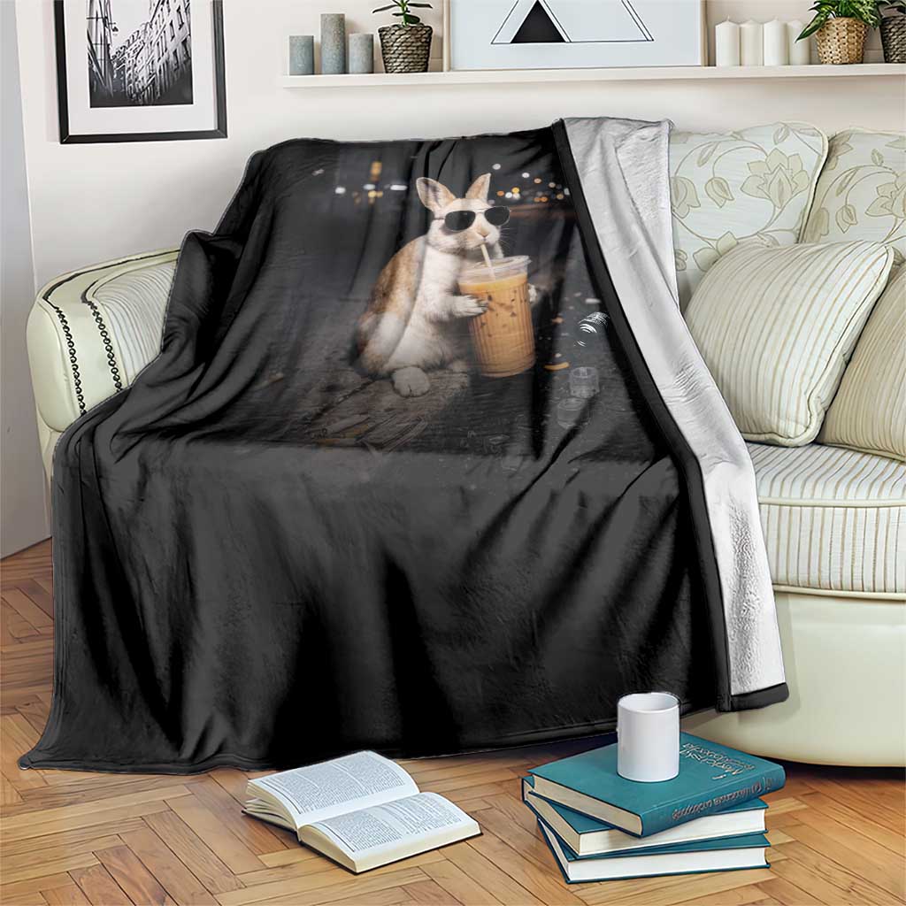 Funny Bunny Drinking Iced Coffee Throw Blanket Animal Meme Viral Internet TS14 Print Your Wear