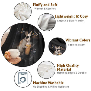 Funny Bunny Drinking Iced Coffee Throw Blanket Animal Meme Viral Internet TS14 Print Your Wear