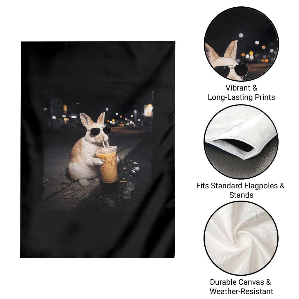 Funny Bunny Drinking Iced Coffee Garden Flag Animal Meme Viral Internet TS14 Print Your Wear