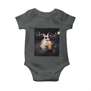 Funny Bunny Drinking Iced Coffee Baby Onesie Animal Meme Viral Internet TS14 Dark Heather Print Your Wear