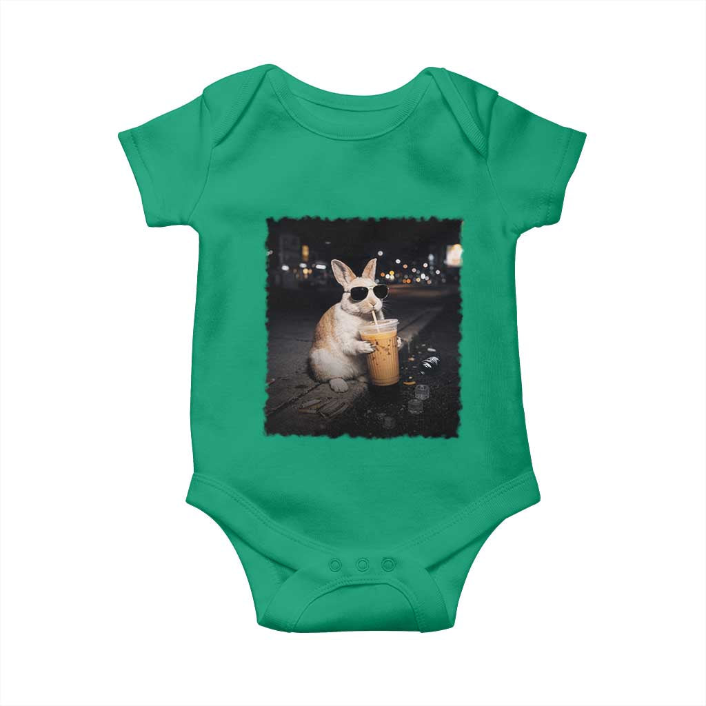 Funny Bunny Drinking Iced Coffee Baby Onesie Animal Meme Viral Internet TS14 Irish Green Print Your Wear