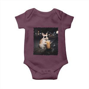 Funny Bunny Drinking Iced Coffee Baby Onesie Animal Meme Viral Internet TS14 Maroon Print Your Wear