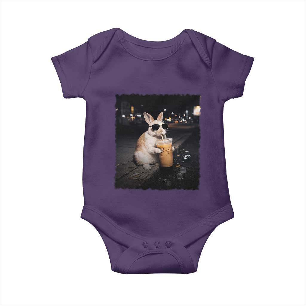 Funny Bunny Drinking Iced Coffee Baby Onesie Animal Meme Viral Internet TS14 Purple Print Your Wear