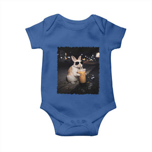Funny Bunny Drinking Iced Coffee Baby Onesie Animal Meme Viral Internet TS14 Royal Blue Print Your Wear