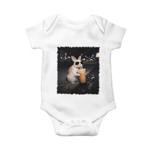 Funny Bunny Drinking Iced Coffee Baby Onesie Animal Meme Viral Internet TS14 White Print Your Wear