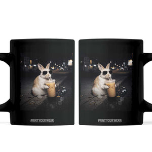 Funny Bunny Drinking Iced Coffee Coffee Mug Animal Meme Viral Internet TS14 Black Print Your Wear