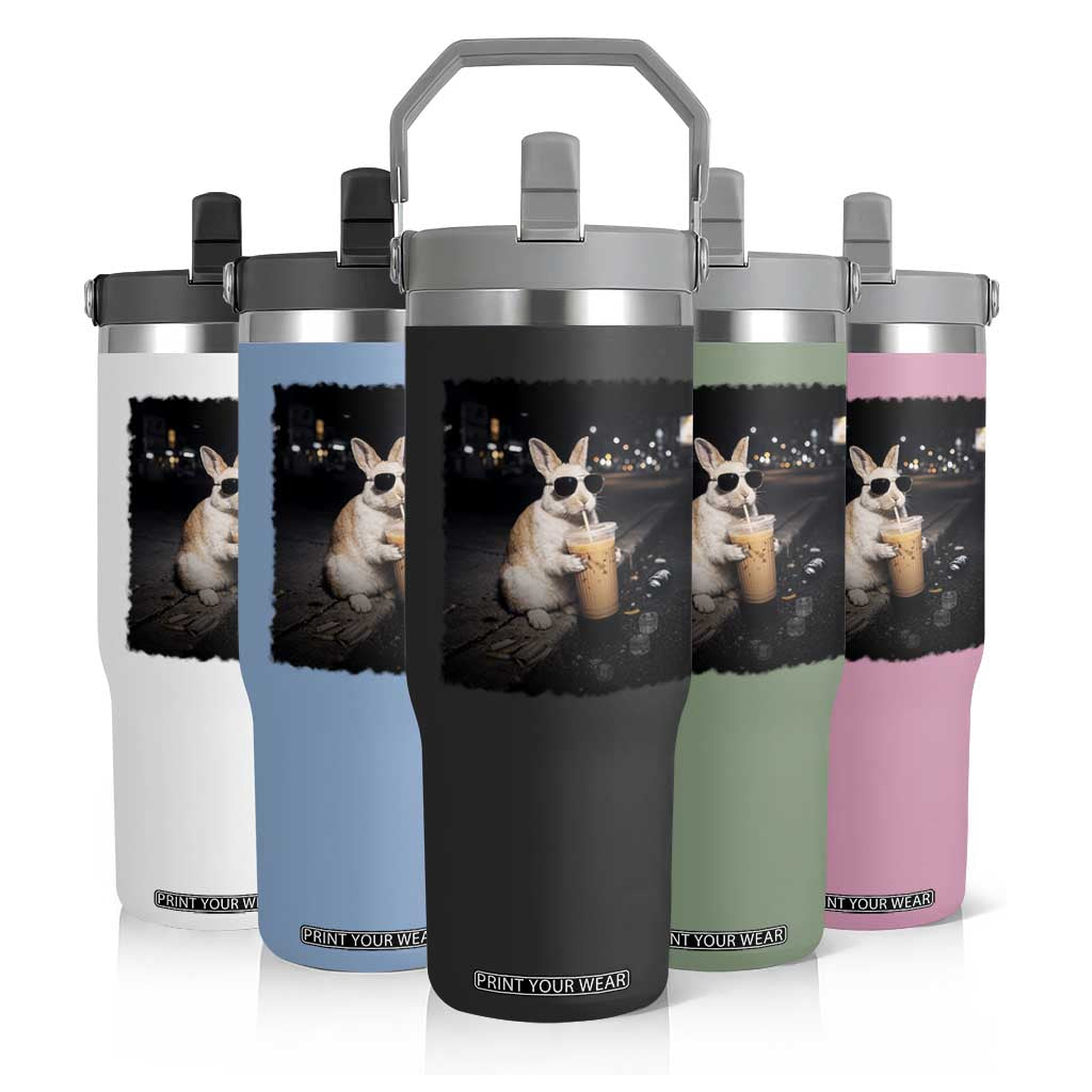 Funny Bunny Drinking Iced Coffee Flip Straw Tumbler Animal Meme Viral Internet TS14 Print Your Wear