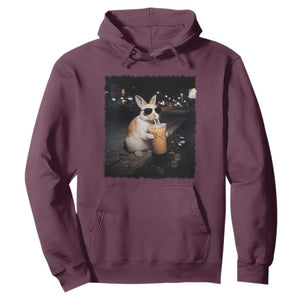 Funny Bunny Drinking Iced Coffee Hoodie Animal Meme Viral Internet TS14 Maroon Print Your Wear