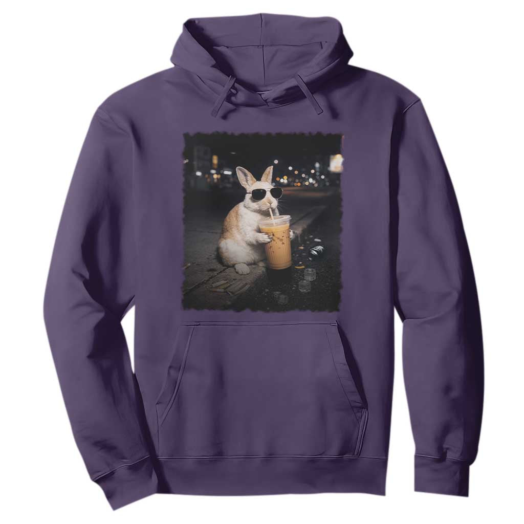 Funny Bunny Drinking Iced Coffee Hoodie Animal Meme Viral Internet TS14 Purple Print Your Wear
